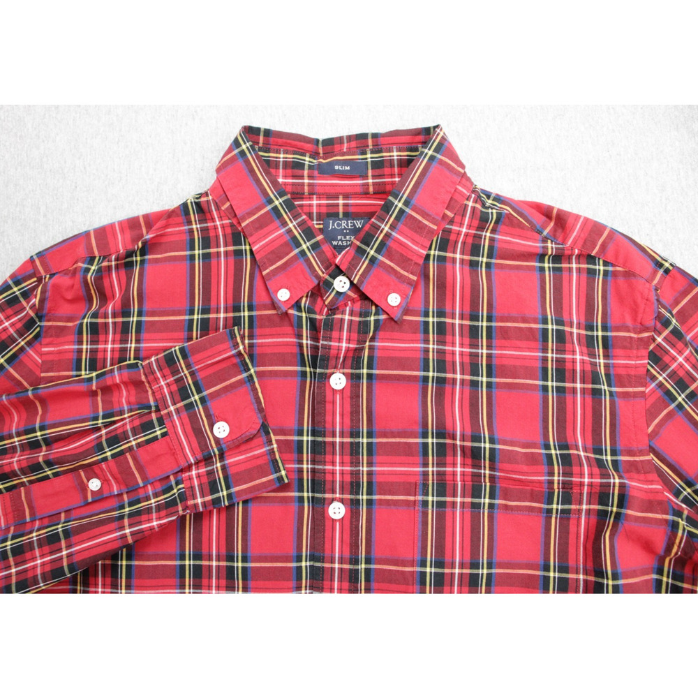 J Crew Shirt Mens Size Large‎ Plaid Long Sleeve Slim Fit Flex Washed Button-Down